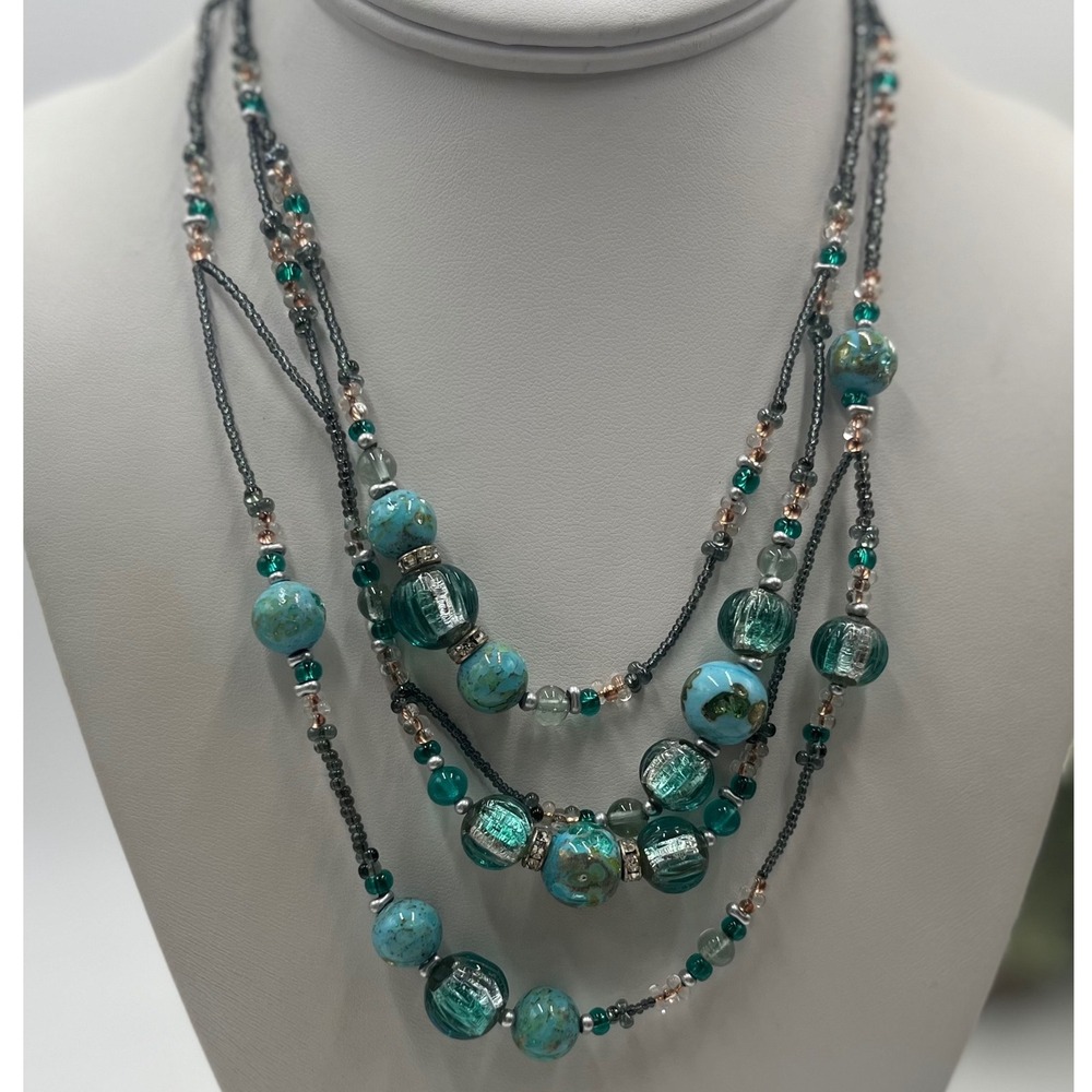 Antica Murrina Venezia Italy Glass Blue Beaded Asymmetrical Handmade Necklace